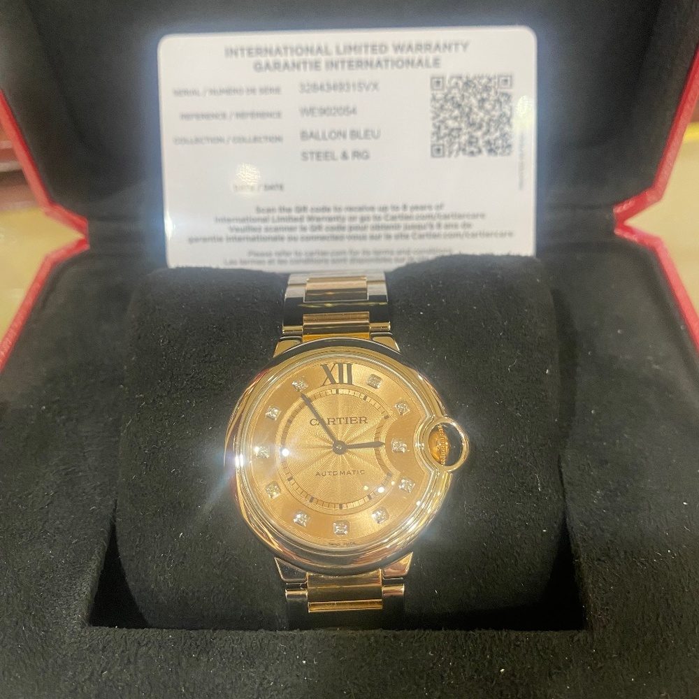 BNWT Cartier Ballon Blue Rose Gold And Steel WE902054